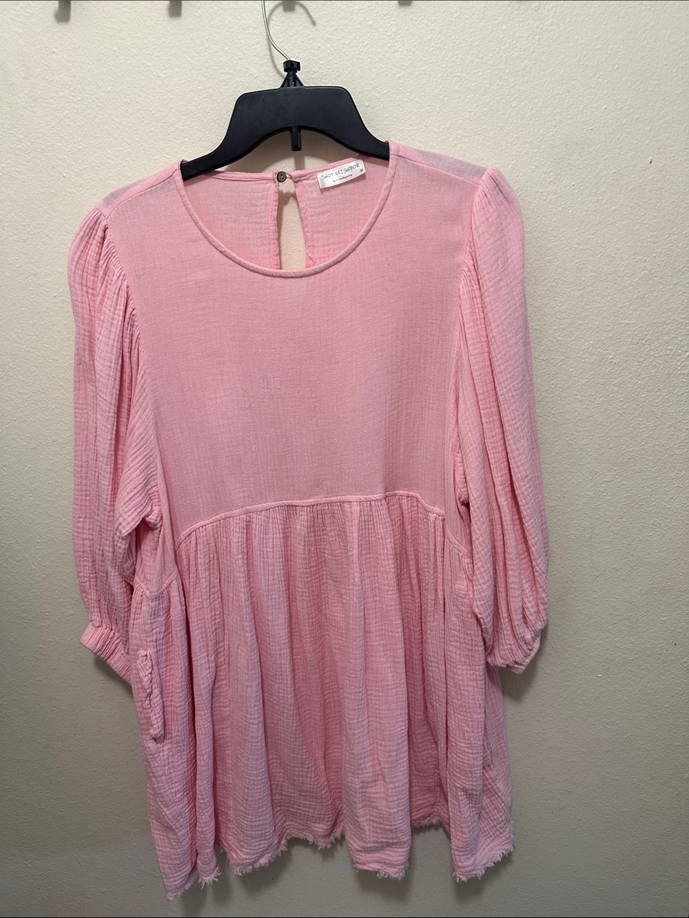 Light Pink Long-Sleeve Textured Dress